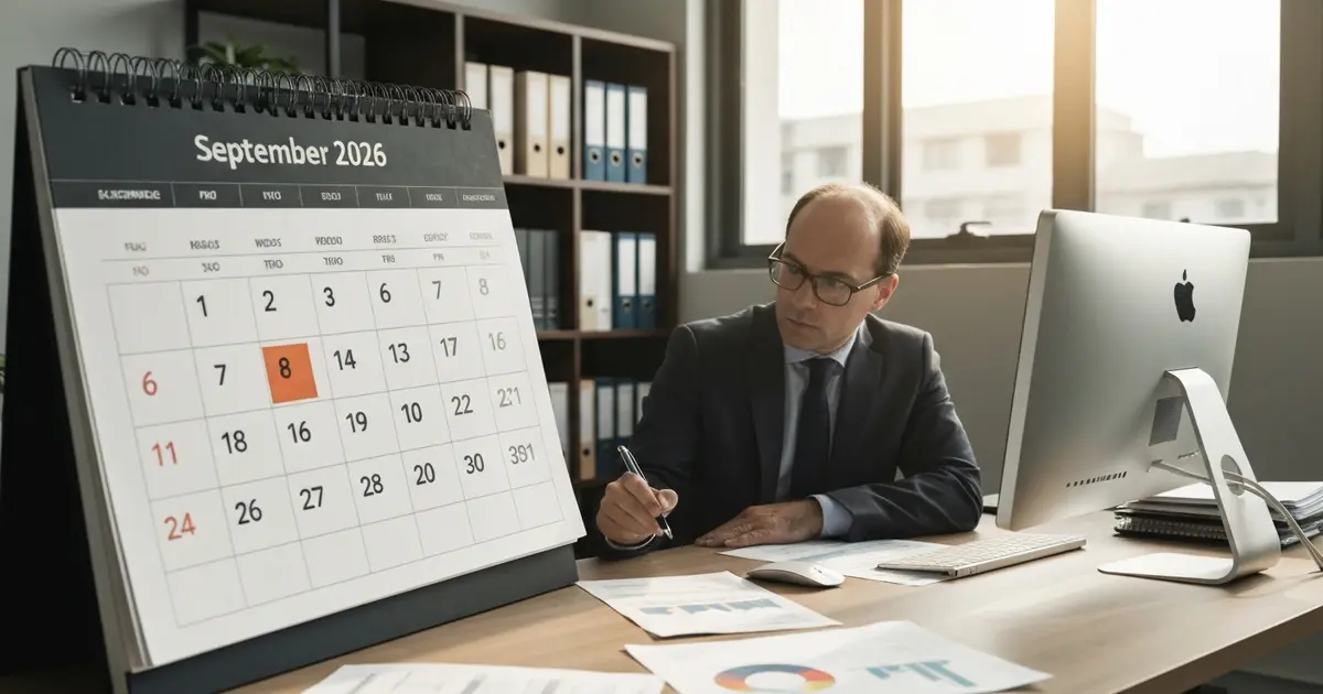 Calendário com prazo de setembro 2026 para opção pelo Simples Nacional 2027 em SC