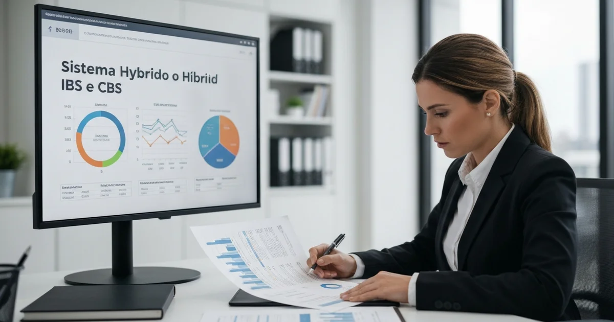 Empresário analisando opções do Simples Híbrido IBS CBS em escritório em Florianópolis SC Empresário analisando opções do Simples Híbrido IBS CBS em escritório em Florianópolis SC